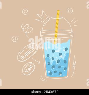 Design-Kollektion für Bubble Teetassen, Perlmilchtee. Stock Vektor