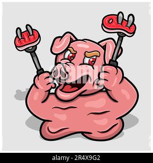 Schweinehaltung Fleischmaskottchen-Cartoon. Bildvektor Abschneiden. Vektor und Illustration. Stock Vektor