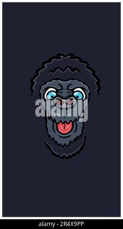 Süßes Cartoon-Gorilla-Gesicht Mit Verrücktem Gesichtsausdruck. Bildvektor Abschneiden. Für Hintergrund, Hintergrund und Hintergrund. Vektor und Illustration. Stock Vektor