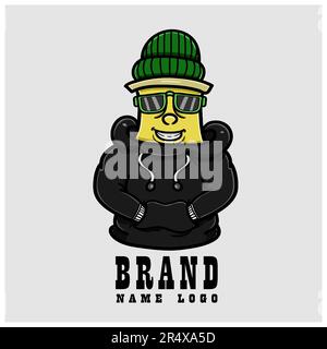 Graffiti Spray Can Cartoon Mit Hoodie. Einfaches Logo. Vektor Und Illustration. Stock Vektor