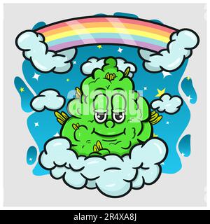 Karikatur-Maskottchen aus Weed Bud auf Wolken. Vektor Und Illustration Stock Vektor