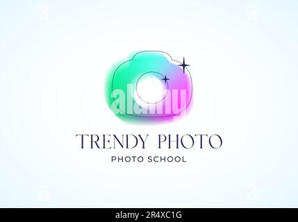 Y2K Aura Logo-Vorlage für verschwommenes Foto mit abstraktem Vektor. Konzeptschild Für Brutalismus-Effekt-Kamera. Trendige Kamera mit Used-Effekt Emblem isoliert Stock Vektor