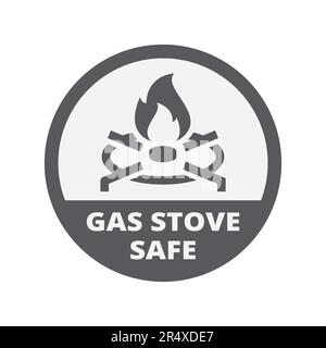 Etikett für Gasherd-Safe mit kreisförmigem Vektor. Aufkleber für Töpfe, Pfannen und Geschirr. Stock Vektor