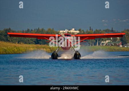 Wasserflugzeug am Lake Hood, der weltweit größten Wasserflugzeugbasis, Alaska, USA; Anchorage, Alaska, Vereinigte Staaten von Amerika Stockfoto