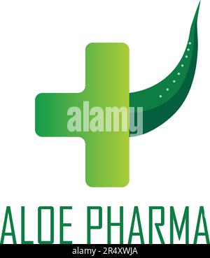 Die Aloe Vera Pharmacy Logo-Vorlage bietet ein klares und professionelles Design, das sich für eine Apotheke oder ein Unternehmen im Gesundheitswesen eignet. Stock Vektor