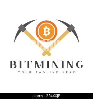 Bitcoin Mining Logo Design Logotyp für Kryptowährung Stock Vektor