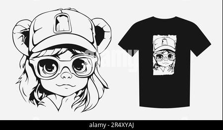 Cartoon-Porträt im Vintage-Stil eines süßen Mädchens mit einer Mütze mit Ohrläppchen und Brille. Perfekt für Drucke, Shirts und Logos. Ausdrucksstark und nostalgisch Stock Vektor