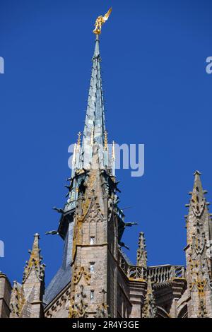 Der Gipfel und der Turm des Mont Saint Michel. Stockfoto