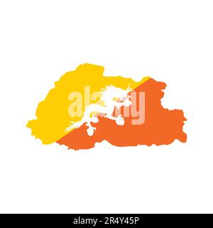 Bhutan-Kartensilhouette mit Flagge. Entwurf einer Vektordarstellung. Stock Vektor