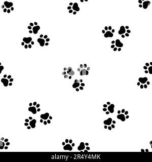 Nahtloses Paw-Muster. Sich wiederholender niedlicher Hund- oder Katzenhund-Hintergrund. Wiederholtes Design mit moderner Stellfläche für Ausdrucke. Beispiel für eine schwarz-weiße Silhouette mit Textur Stock Vektor