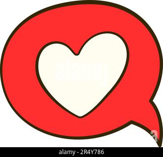 Red Bubble Speech with Heart. Valentinstag. Flache Cartoon-Ikone. Vektordarstellung Stock Vektor
