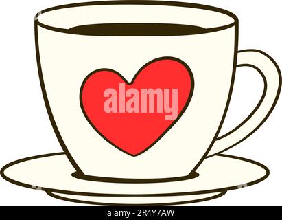 Tasse mit Untertasse. Valentinstag. Flache Cartoon-Ikone. Vektordarstellung Stock Vektor
