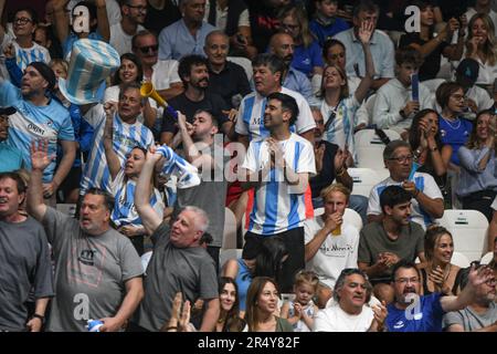 Argentinische Tennisfans. Davis Cup Finals, Unipol Arena, Bologna. Stockfoto