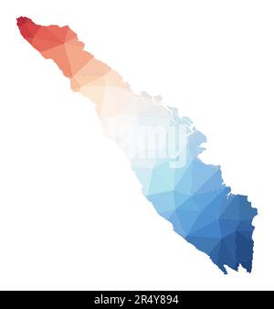 Karte von Sumatra. Niedrige Poly-Illustration der Insel. Geometrisches Design mit Streifen. Technologie, Internet, Netzwerkkonzept. Vektorabbildung. Stock Vektor