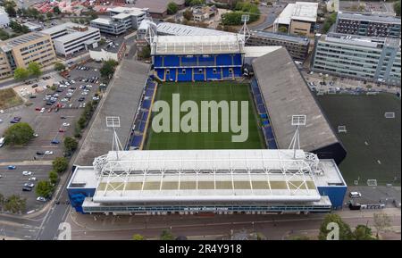 Die Portman Road, Heimat des Ipswich Town FC, aus der Vogelperspektive. Stockfoto