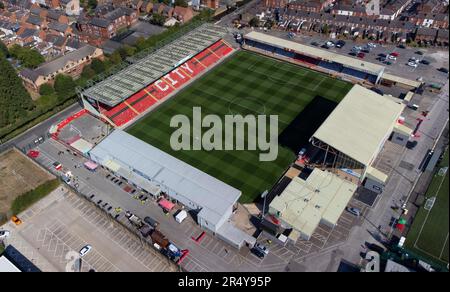 Luftaufnahme des derzeit benannten LNER Stadions (für Sponsoring), Heimstadion des Lincoln City FC. Der Boden ist besser bekannt als Sincil Bank Stockfoto