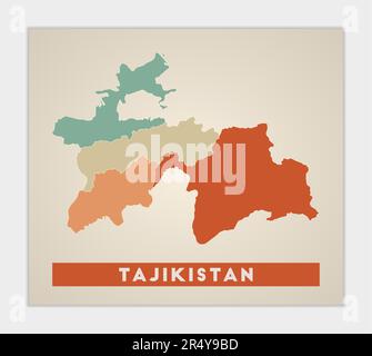 Tadschikistan-Poster. Landkarte mit bunten Regionen. Form Tadschikistans mit Ländernamen. Tolle Vektordarstellung. Stock Vektor