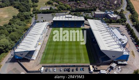 Das Kassam Stadium, Heimstadion des Oxford United FC, aus der Vogelperspektive Stockfoto