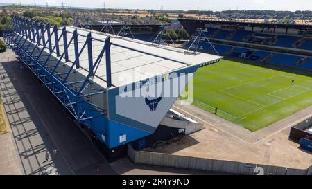 Das Kassam Stadium, Heimstadion des Oxford United FC, aus der Vogelperspektive Stockfoto