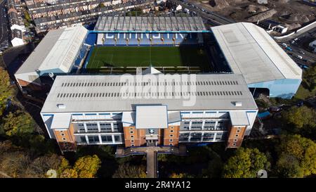 Das Hillsborough Stadium, Heimstadion des Sheffield Wednesday FC, aus der Vogelperspektive. Bis 1914 hieß es das Owlerton Stadium Stockfoto