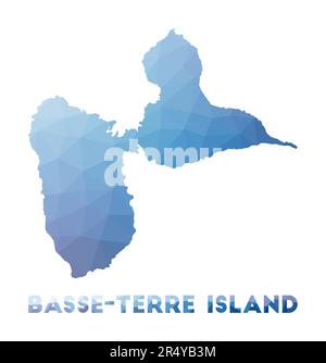 Niedrige Poly-Karte der Insel Basse-Terre. Polygonale Karte der Insel Basse-Terre. Technologie, Internet, Netzwerkkonzept. Vektordarstellung. Stock Vektor