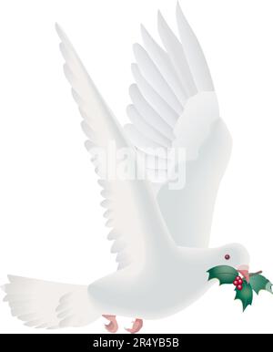 Weiße Taube mit Holly-Zweig Stock Vektor
