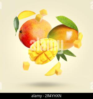 Köstliche Mangoblätter und Blätter auf weißem Hintergrund Stockfoto