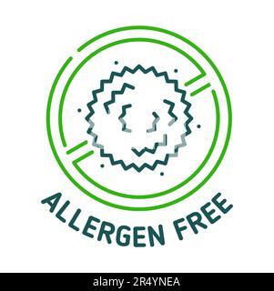 Allergenfreies Symbol, Zeichen des Lebensmittelstempels für natürliche organische Produkte, Vektoretikett. Gesunde hypoallergene Zutat für Produkte, die keine Allergene für empfindliche Haut oder allergische Intoleranz enthalten Stock Vektor