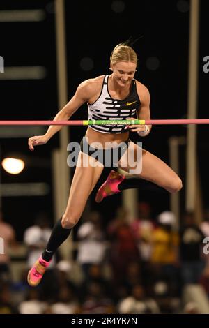 Katie Moon aka Katie Nageotte (USA) gewinnt beim Doha Diamond League Meeting am Freitag, den 5. Mai 2023 im Qatar Sports Club in Doha, Katar, das Stabhochsprung der Frauen mit 15-9 1/4 (4,81 m). (Jiro Mochizuki/Bild des Sports) Stockfoto