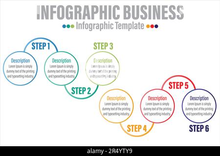 Visualisierung von Businessdaten. Sechs 6-Schritte-Zeitleiste oder Infografik-Symbole für Optionen für abstrakte Hintergrundvorlagen Stock Vektor