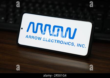China. 29. Mai 2023. In dieser Abbildung wird ein Arrow Electronics Logo auf dem Bildschirm eines Smartphones angezeigt. Kredit: SOPA Images Limited/Alamy Live News Stockfoto