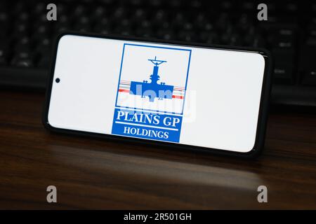 China. 29. Mai 2023. In dieser Fotoabbildung wird ein Plains GP Holdings Logo auf dem Bildschirm eines Smartphones angezeigt. Kredit: SOPA Images Limited/Alamy Live News Stockfoto