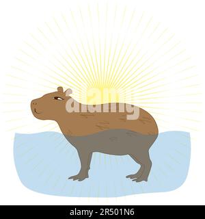 Erfülltes Wasserschwein vor dem Hintergrund der Sonne Stock Vektor