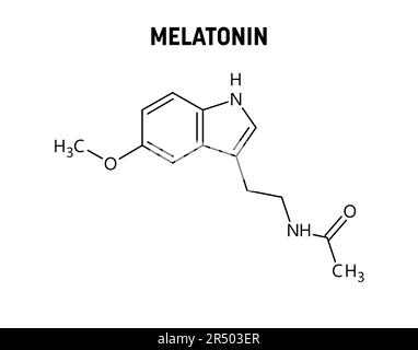 Melatonin-Molekularstruktur. Melatonin ist ein hormonkontrollierter Schlaf-wach-Zyklus. Vektorstrukturformel der chemischen Verbindung. Stock Vektor