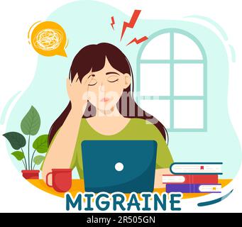 Migräne Vektor Illustration Menschen leiden unter Kopfschmerzen, Stress und Migräne im Gesundheitswesen flache Cartoon Hand Drawn Background Templates Stock Vektor