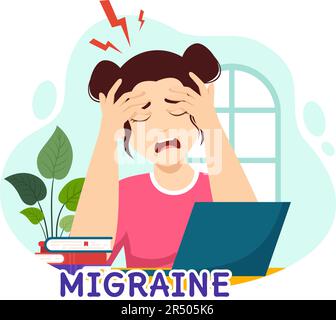 Migräne Vektor Illustration Menschen leiden unter Kopfschmerzen, Stress und Migräne im Gesundheitswesen flache Cartoon Hand Drawn Background Templates Stock Vektor