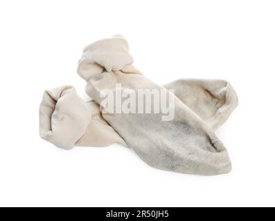 Ein Paar schmutzige Socken auf weißem Hintergrund Stockfoto