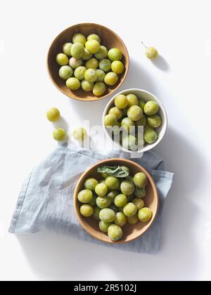Draufsicht von Greemgage Pflaumen auf weißem Hintergrund Stockfoto