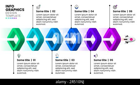 Infografik-Vorlage mit Symbolen und 6 Optionen oder Schritten. Erfolgskonzept. Kann für Workflow-Layout, Diagramm, Banner, webdesign verwendet werden. Vektor-Illustration Stock Vektor