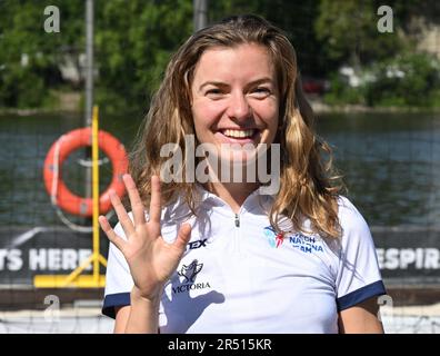 Prag, Tschechische Republik. 31. Mai 2023. Der tschechische Triathlet Tereza Zimovjanova präsentiert sich auf der Pressekonferenz des tschechischen Triathlon-Vereins für die Europameisterschaft des Olympischen Triathlons und den Beginn der Saison am 31. Mai 2023 in Prag, Tschechische Republik. Kredit: Michaela Rihova/CTK Photo/Alamy Live News Stockfoto