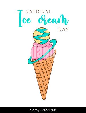 Nationaler Eiscreme-Tag. Grußkarte Dekoration Grafikelement handgezeichnet. Isolierter, weißer Hintergrund. Vektordarstellung Stock Vektor