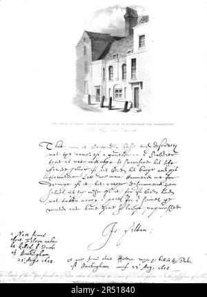 John Felton (1595?-1628) Attentäter. Begründung der Erstochung des Herzogs von Buckingham 1628. Gravur von Charles John Smith, 1835. Stockfoto