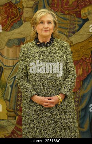 Madrid, Spanien. 31. Mai 2023. King Felipe VI erhält Hilary Rodham Clinton, ehemaliger US-amerikanischer Sekretär, am Donnerstag, den 31. Mai 2023 in Madrid. Kredit: CORDON PRESS/Alamy Live News Stockfoto
