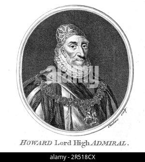 Charles Howard, 1. Earl of Nottingham, 1536 - 1624. Lord Oberadmiral - eingraviert von Thomas Chambars 1767 Stockfoto