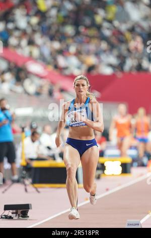 Annie Kunz im Triple Jump im Heptathlon bei den Athletik-Weltmeisterschaften 2019 in Doha. Stockfoto