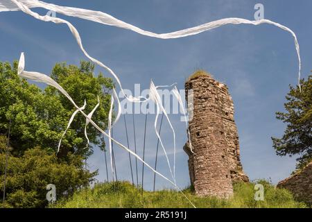 Der Hochhaus, Teil der mittelalterlichen Ruinen von Snodhill Castle, Herefordshire, Großbritannien, erbaut in den 11c Jahren Stockfoto