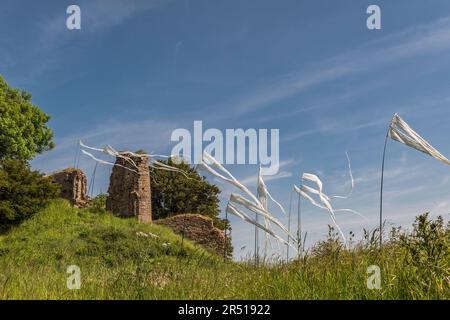 Der Hochhaus, Teil der mittelalterlichen Ruinen von Snodhill Castle, Herefordshire, Großbritannien, erbaut in den 11c Jahren Stockfoto