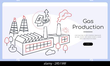 Gasproduktion – modernes Banner im farbenfrohen Liniendesign Stock Vektor