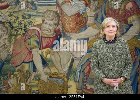 Madrid. Spanien. 20230531, Hillary Rodham Clinton nimmt am 31. Mai 2023 an einer Audienz im Schloss Zarzuela in Madrid, Spanien, Teil Stockfoto