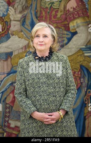 Madrid. Spanien. 20230531, Hillary Rodham Clinton nimmt am 31. Mai 2023 an einer Audienz im Schloss Zarzuela in Madrid, Spanien, Teil Stockfoto